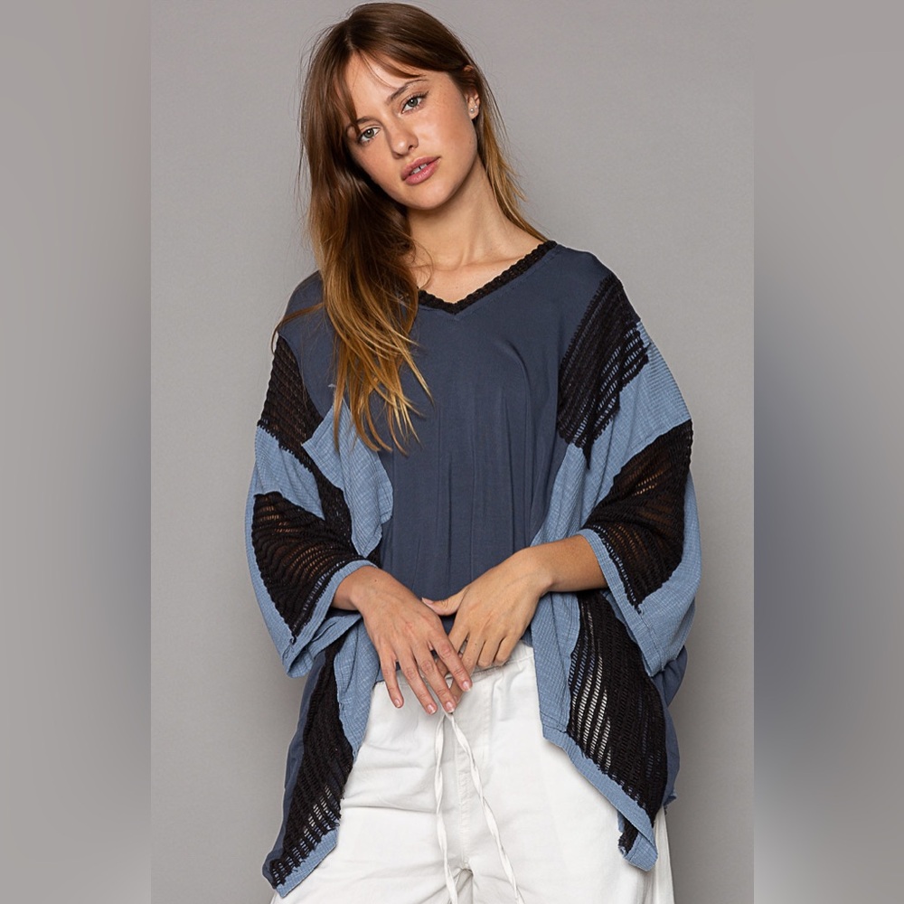 POL Women's Blue and Black Top